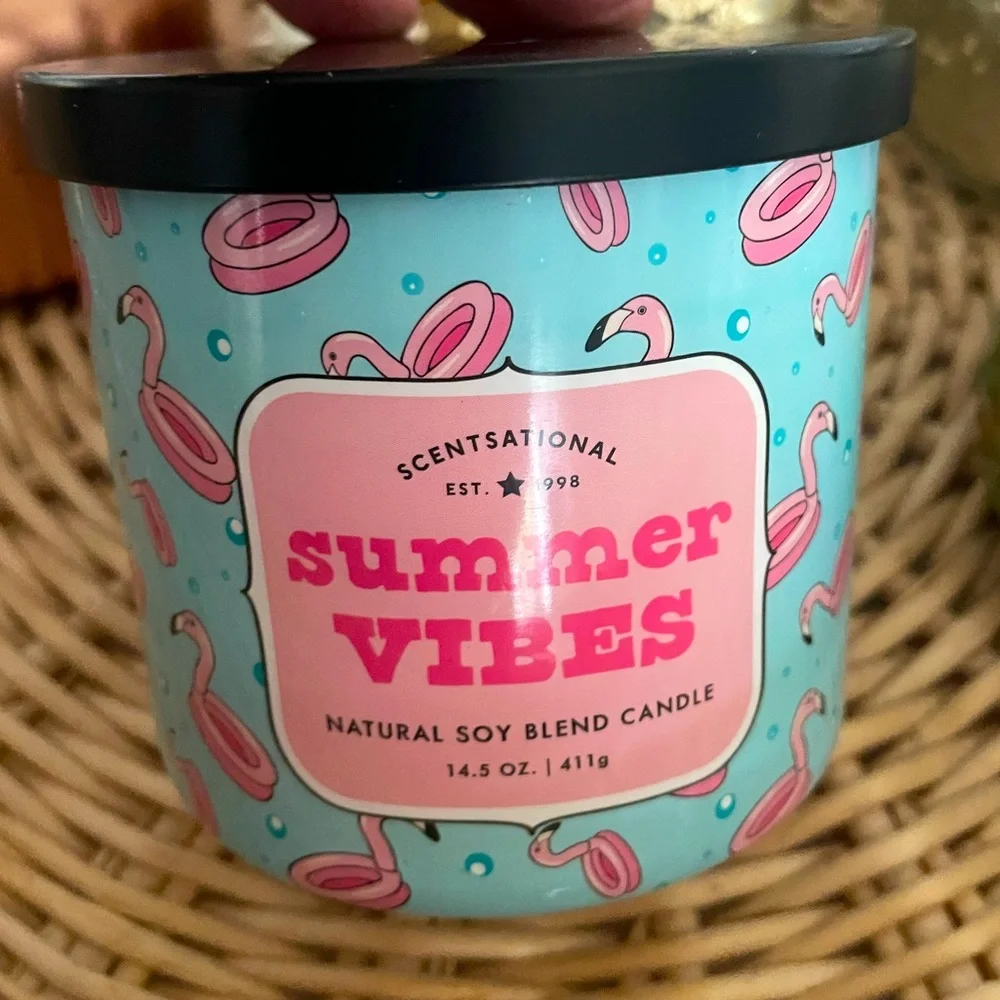Scentsational Summer Vibes 2 wick Pink Flamingo soy candle Made in USA NWT